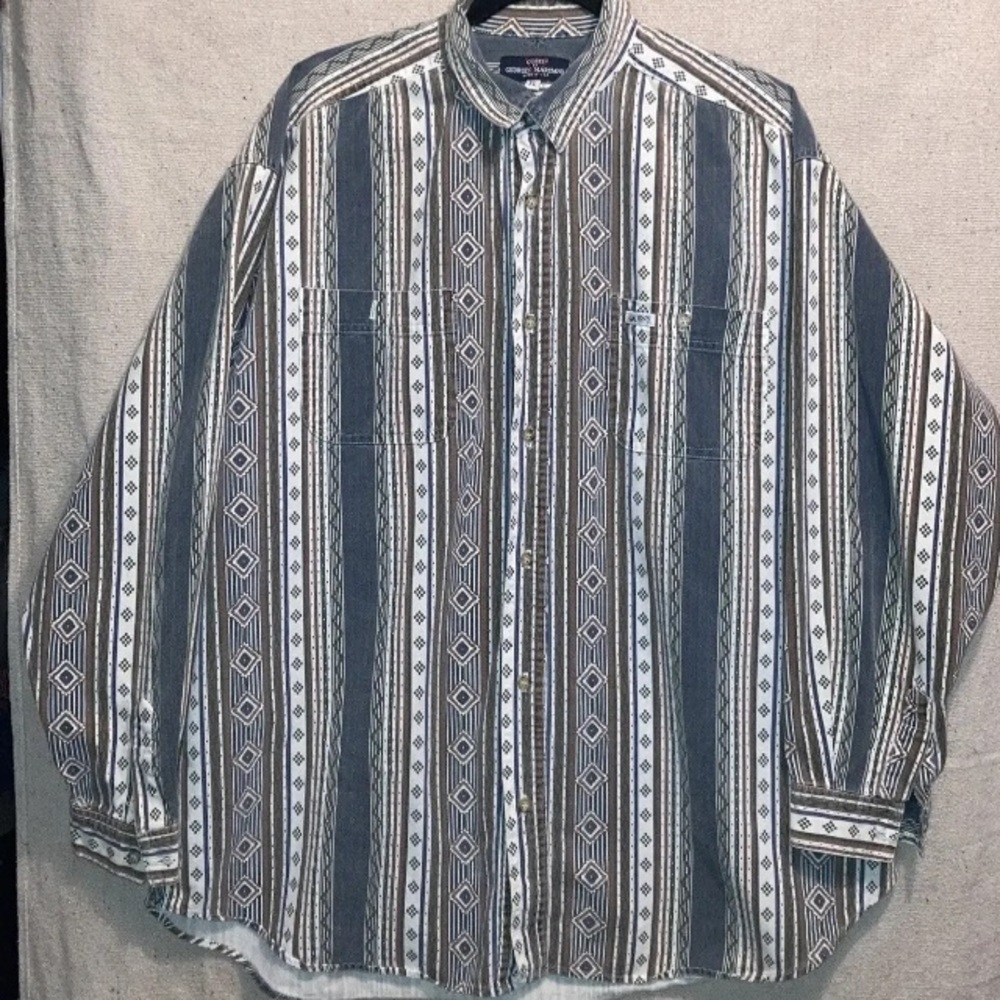 Vintage Guess Aztec Western Tribal Long Sleeve Southwest Button Shirt Men’s XL